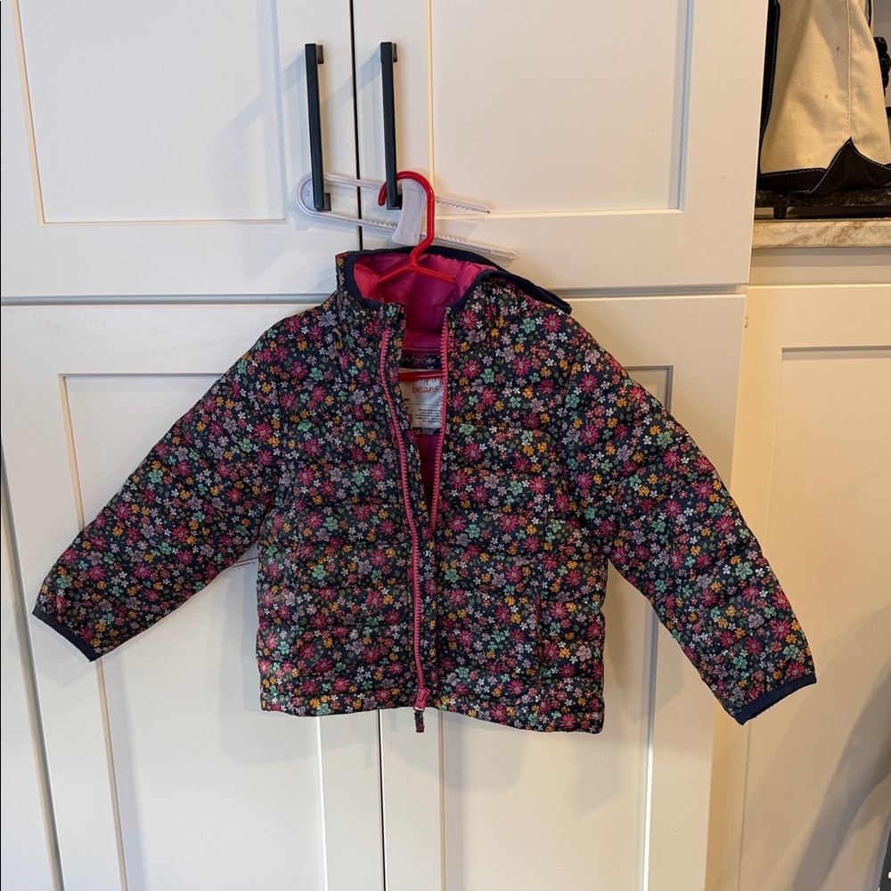 jumping beans Navy Floral Puffer Jacket with Pink Trim